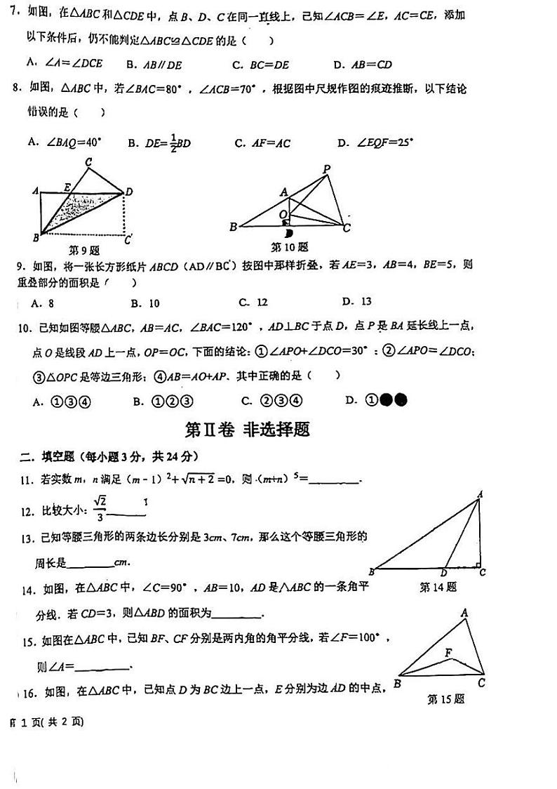 山东省东营市胜利第一初级中学2024—2025学年上学期七年级期中考试数学试题第2页