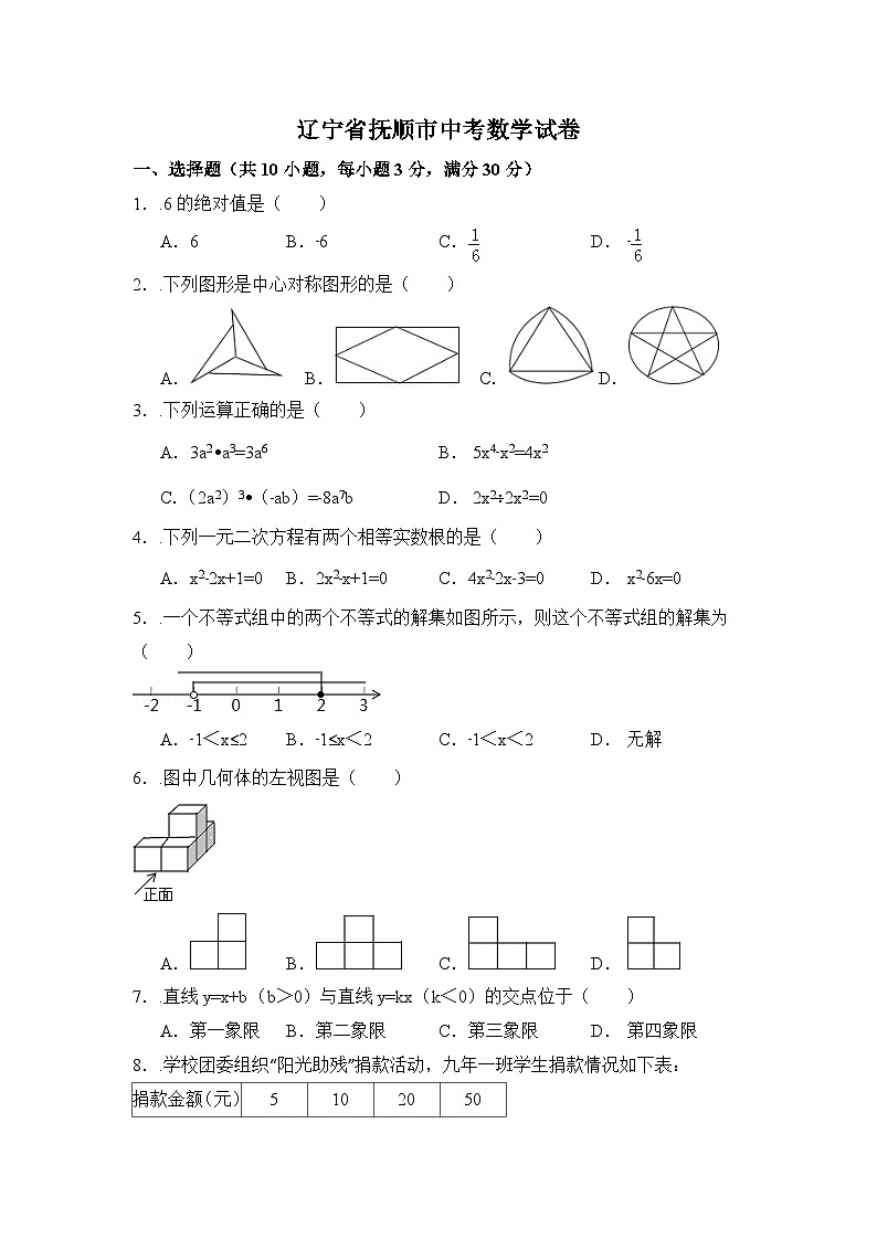 辽宁省抚顺市中考数学试卷（含解析版）第1页
