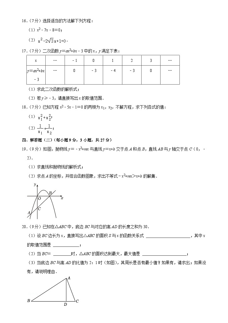 广东省惠州市惠城三中、博雅培文实验学校2024-2025学年九年级上学期期中数学试卷-A4第3页