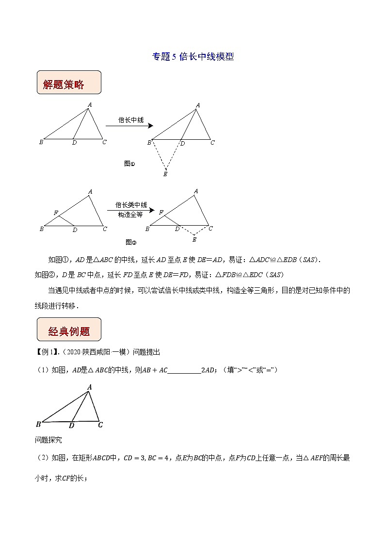 中考数学二轮复习压轴题培优训练专题5倍长中线模型（原卷版）第1页