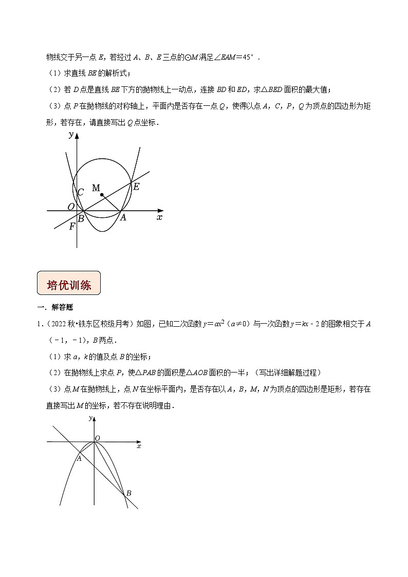 中考数学二轮复习压轴题培优训练专题23函数与矩形存在性问题（原卷版）第3页