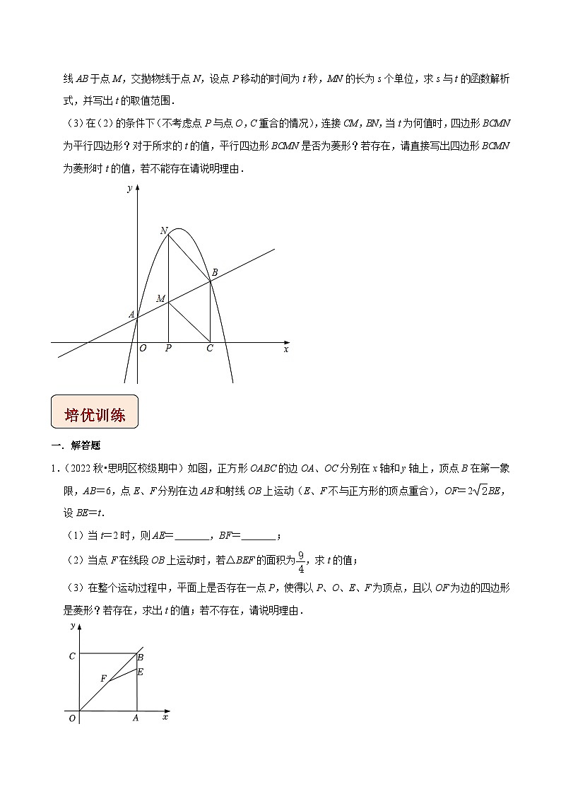 中考数学二轮复习压轴题培优训练专题24函数与菱形存在性问题（原卷版）第3页