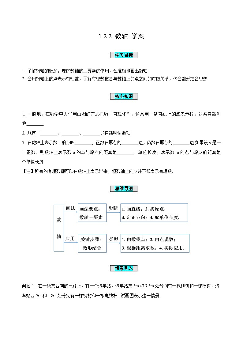 人教版数学七年级上册1.2.2 数轴（导学案）第1页
