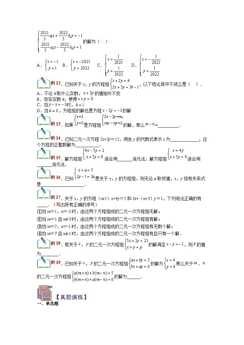 (寒假)浙教版数学七年级寒假讲练测第09讲 解二元一次方程组（原卷版）第3页