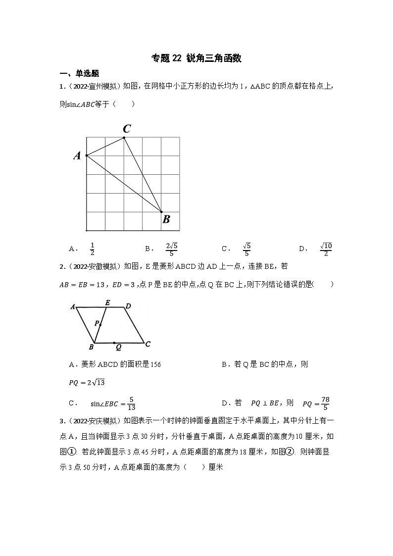 (安徽版)中考数学一轮复习专题训练专题22 锐角三角函数第1页