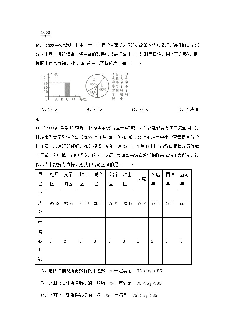 (安徽版)中考数学一轮复习专题训练专题24 统计与概率（含答案）第3页