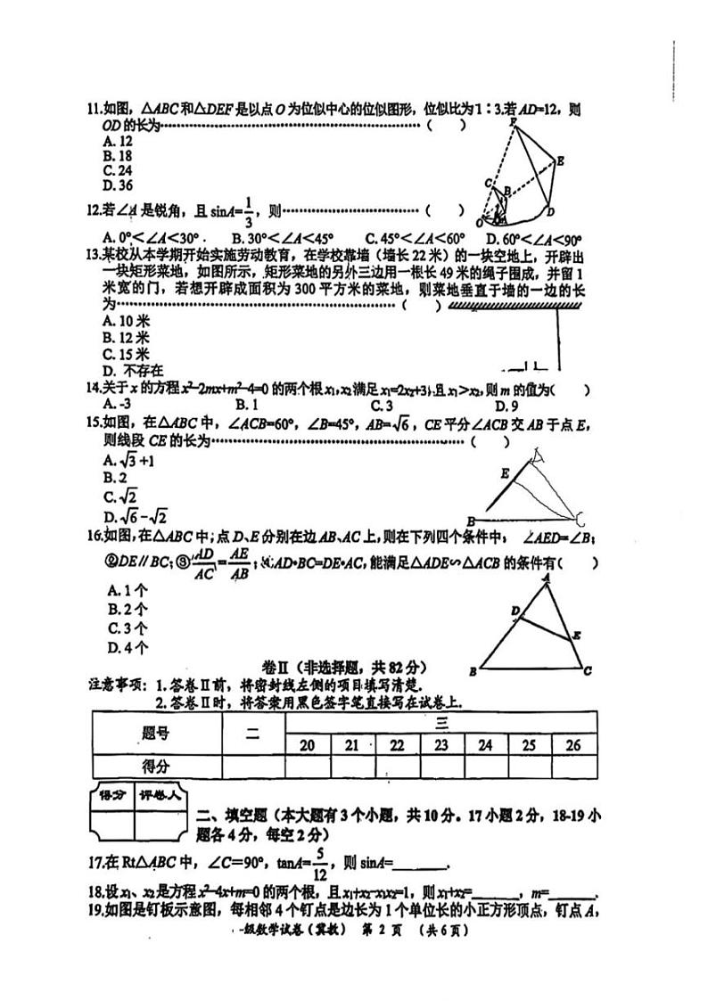 2024～2025学年河北省任丘市九年级(上)数学期中试卷(含答案)第2页