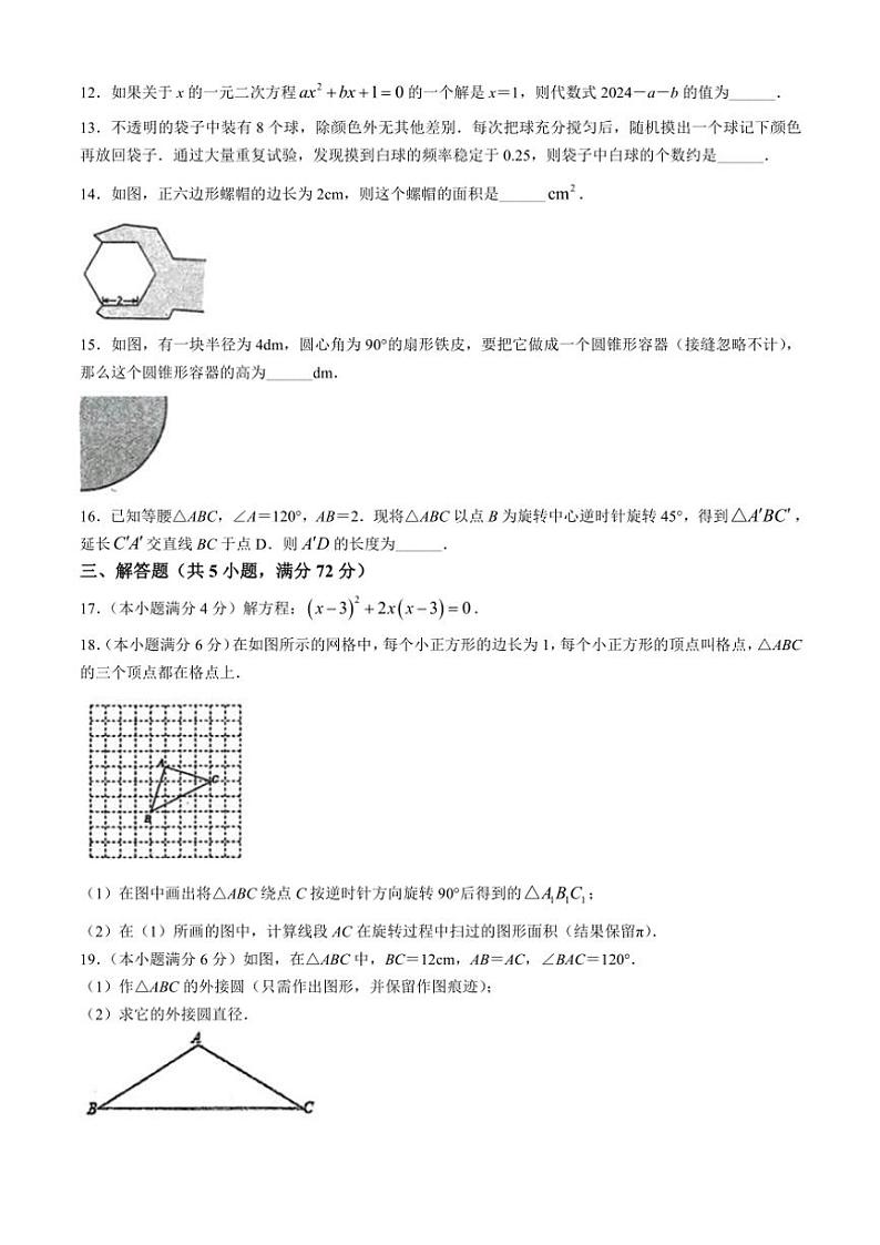 2024～2025学年广东省广州市南沙区广州外国语学校九年级(上)数学期中试卷(无答案)第3页