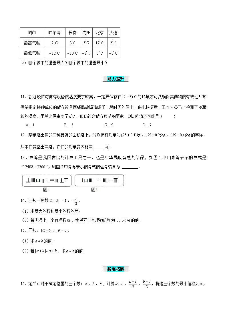 人教版数学七年级上册1.3.2 有理数的减法（第1课时 有理数的减法法则）（分层作业）【原卷版】第2页