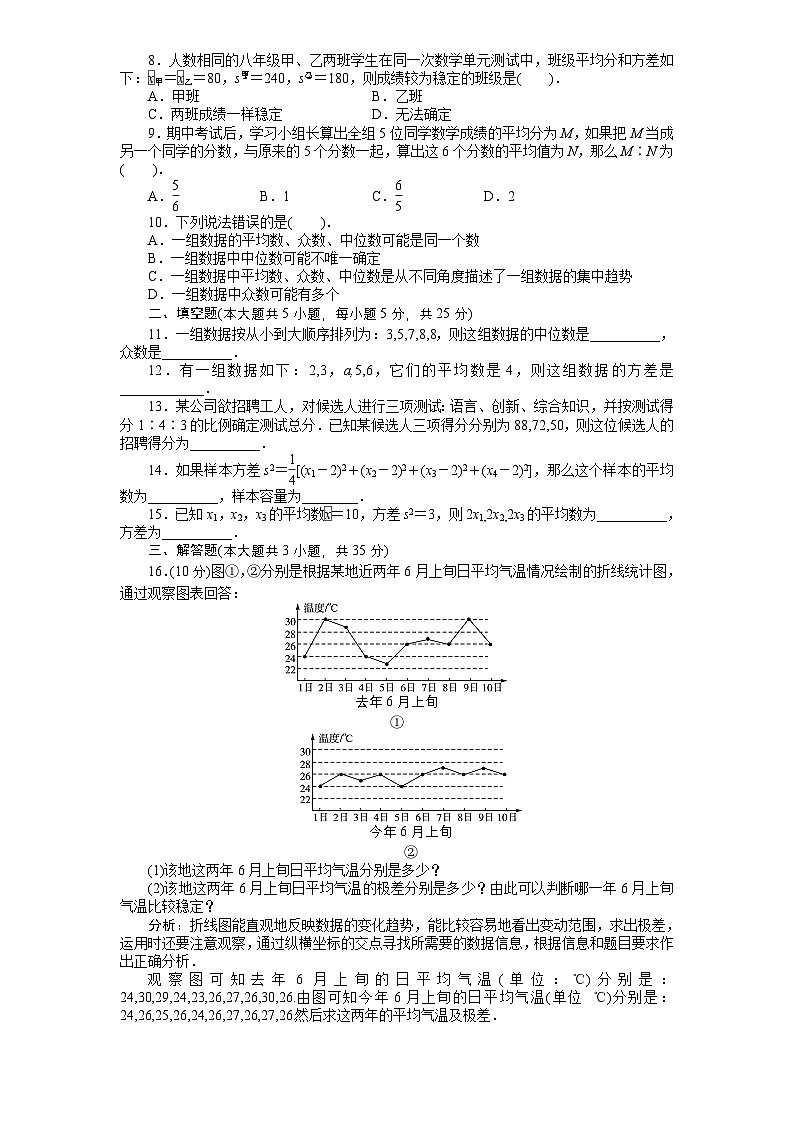 第6章《数据分析》北师大版八年级数学上册单元测试试卷2及答案第2页