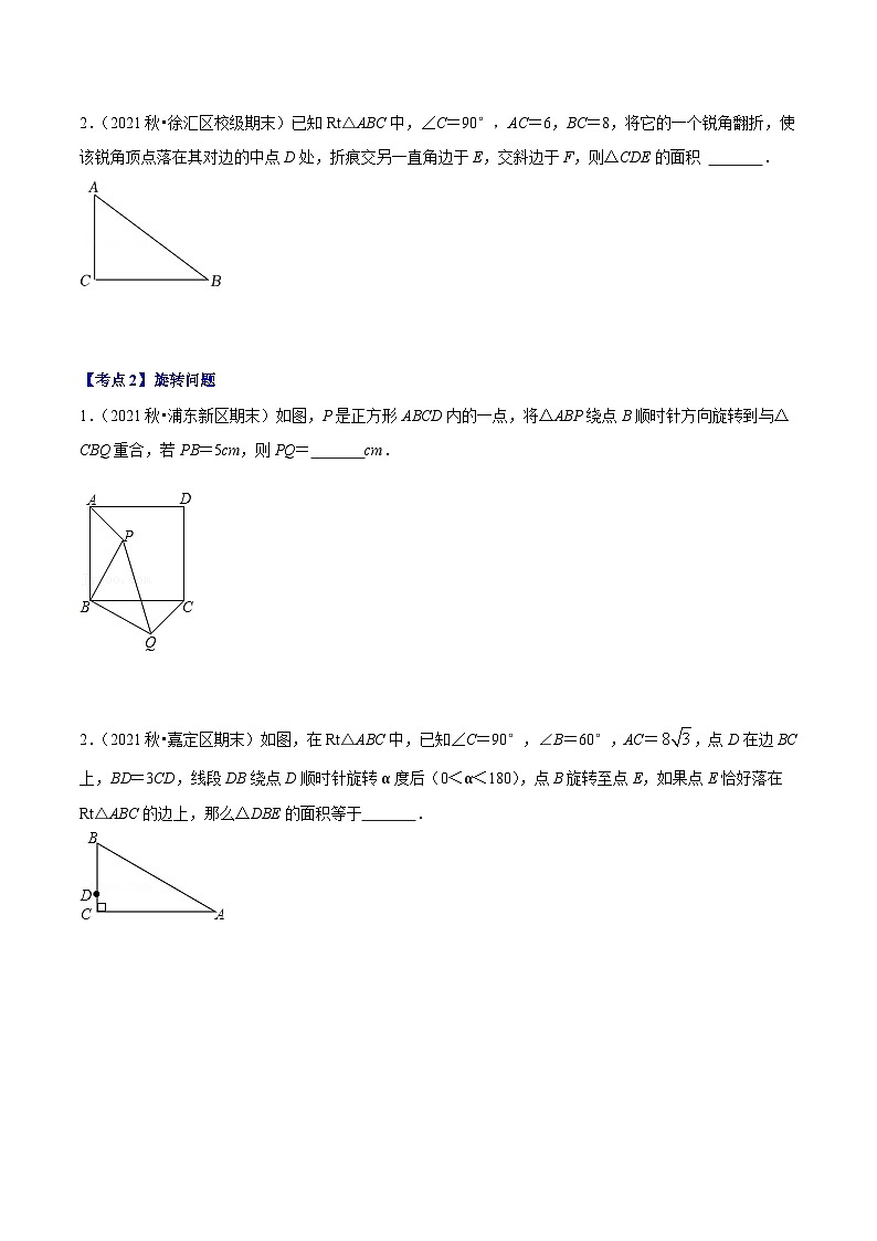 （沪教版）八年级数学上册期末专题复习09 压轴题精讲-翻折、旋转专题（学生版）第2页