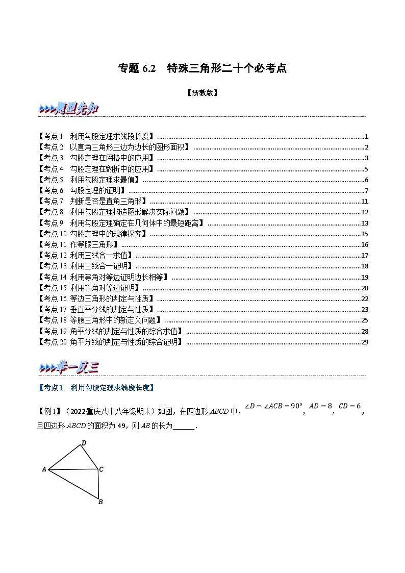浙教版数学八上题型分类训练专题6.2期末专项复习之特殊三角形二十个必考点（原卷版）第1页