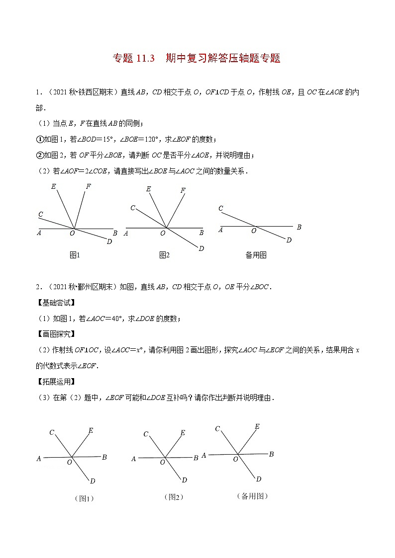 人教版数学七下重难点培优训练专题11.3 期中复习解答压轴题专题（原卷版）第1页