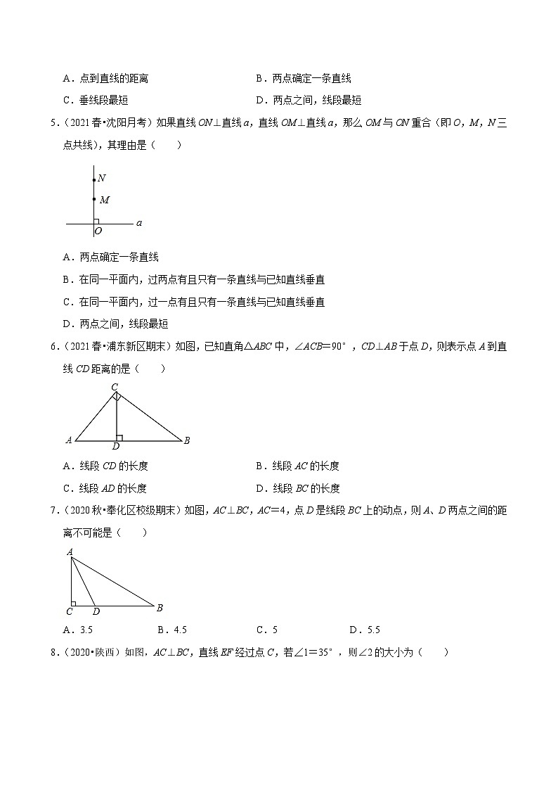 人教版数学七下同步培优训练专题5.2相交线（2）垂线（原卷版）第2页
