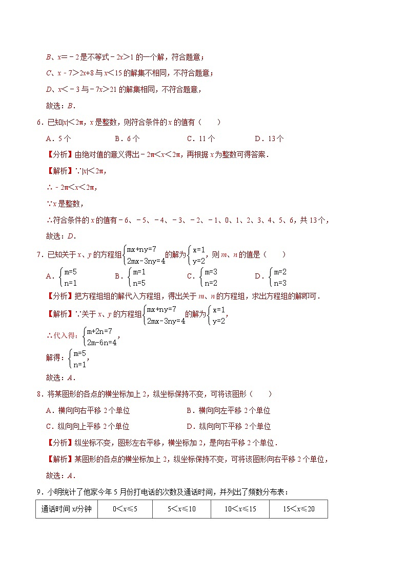 人教版数学七下期末全真模拟试卷01（解析版）第3页