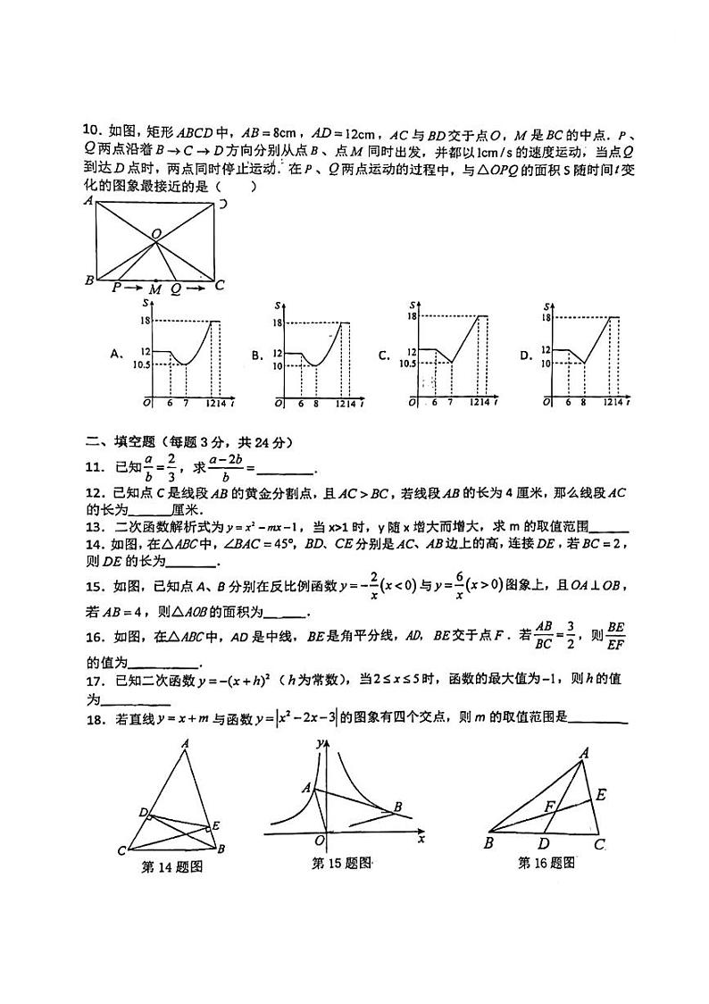 安徽省马鞍山第八中学东校区2024-2025学年九年级上学期期中考试数学试卷第2页