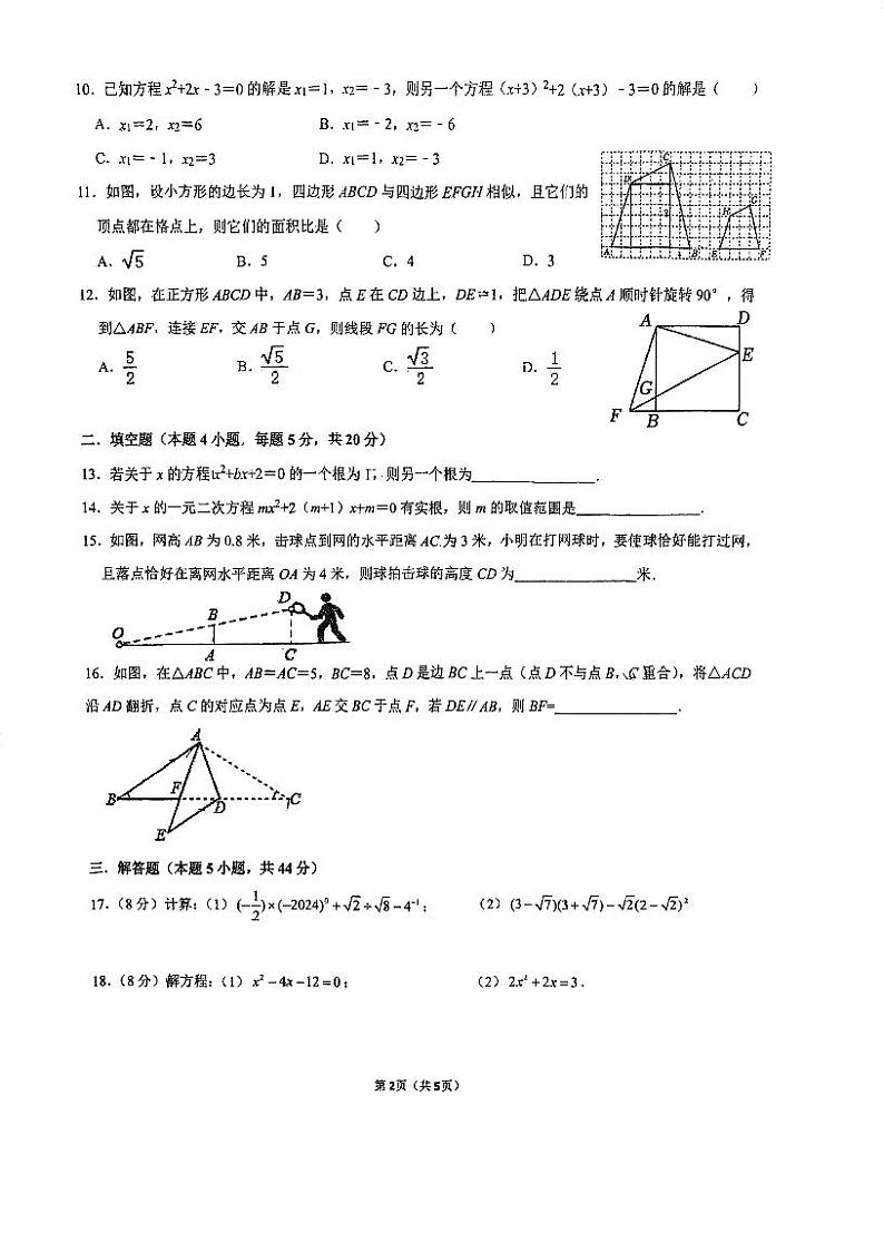 四川省内江市第六中学2024-2025学年九年级上学期11月期中数学试题第2页