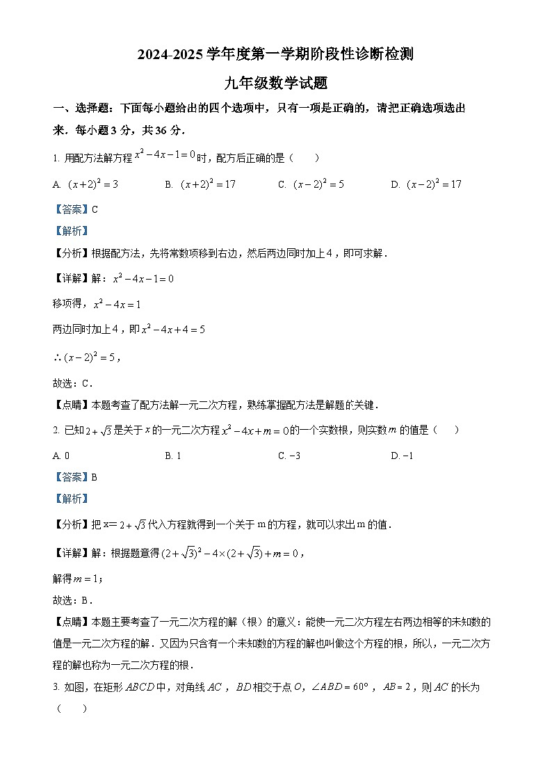 山东省枣庄市台儿庄区2024-2025学年九年级上学期10月月考数学试题（解析版）-A4第1页