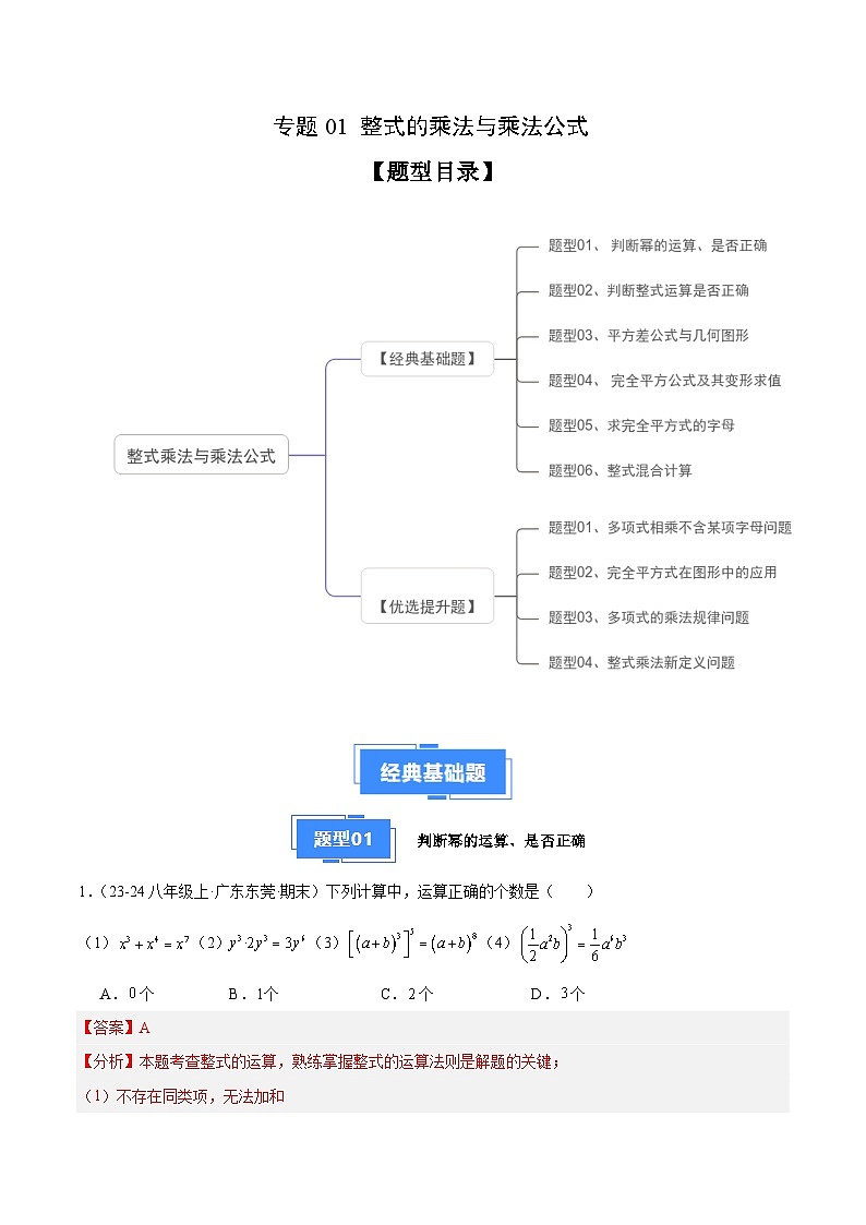 专题01 整式的乘法与乘法公式（6大经典基础题+4大优选提升题）（解析版）第1页