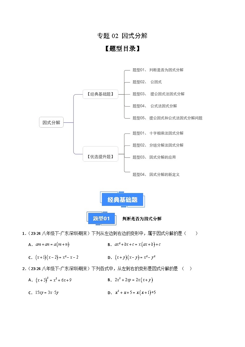 专题02 因式分解（5大经典基础题+4大优选提升题）（原卷版）第1页