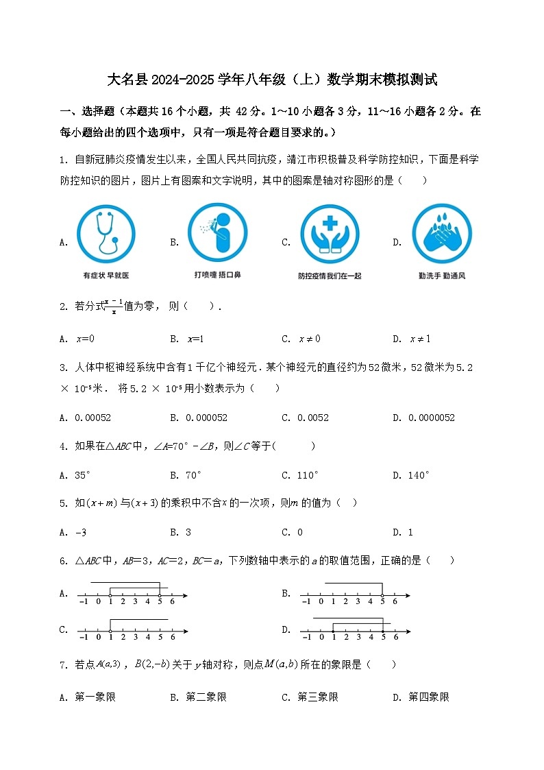 河北省大名县2024-2025学年八年级（上）数学期末模拟测试（含答案及详解）第1页