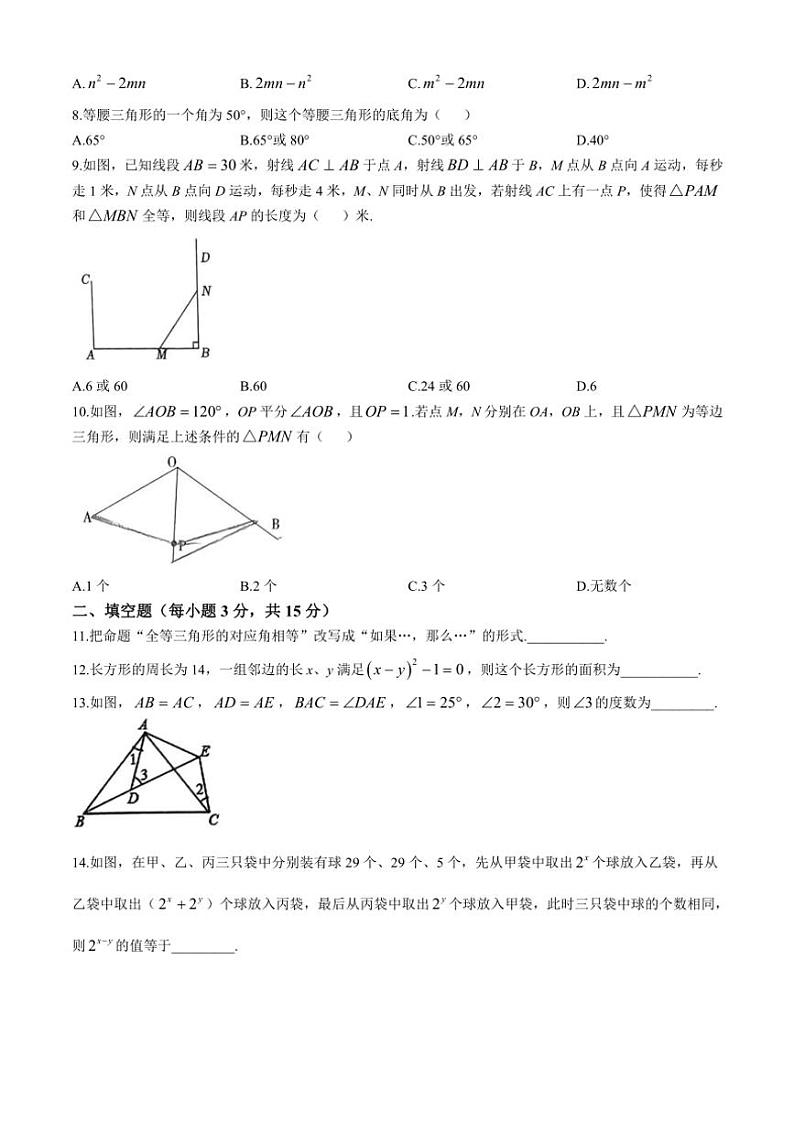 2024～2025学年河南省周口市沈丘县中英文学校等八年级(上)期中数学试卷(含答案)第2页