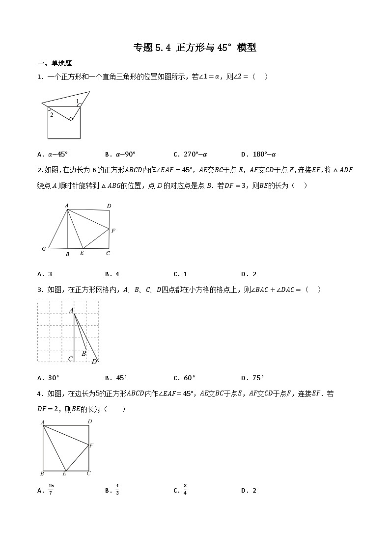 专题5.4 正方形与45°模型（原卷版）第1页