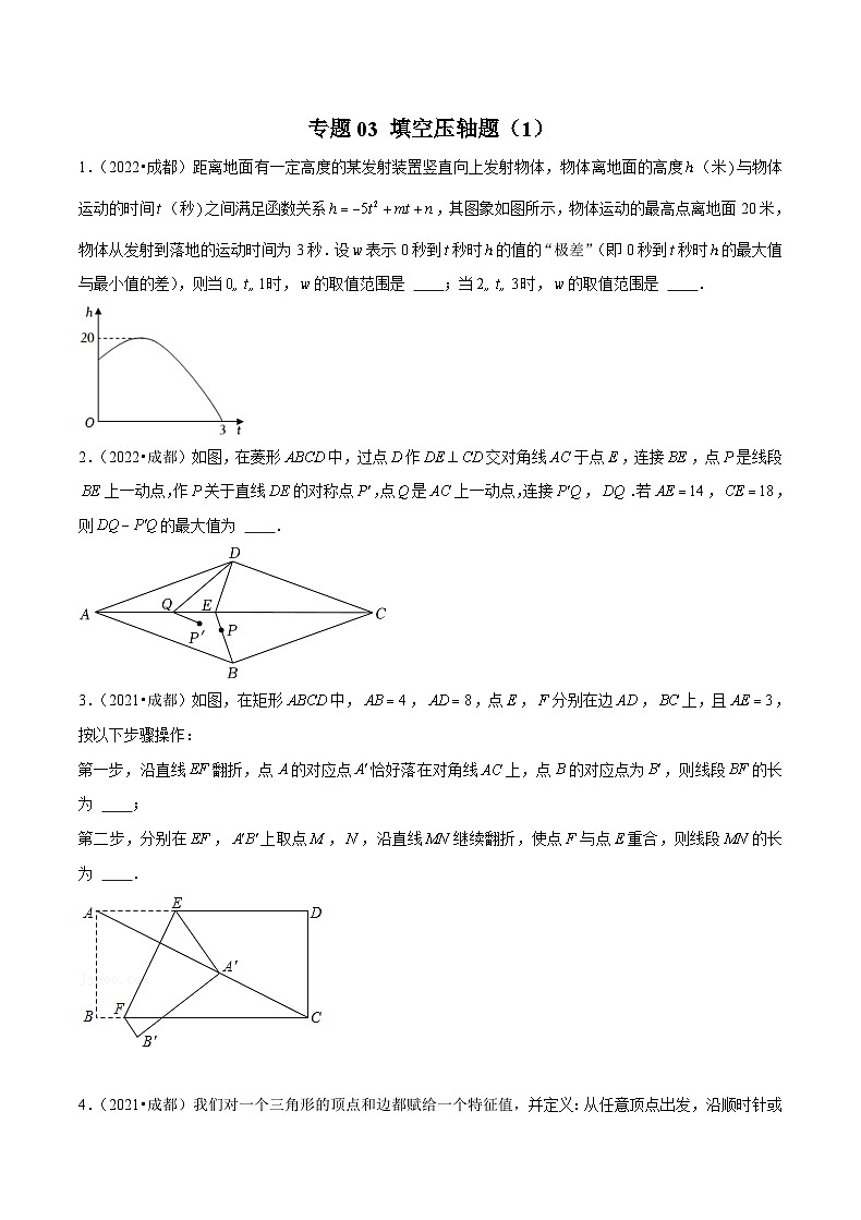 (成都专用)中考数学真题模拟题分类汇编专题03 填空压轴题（1）（原卷版）第1页