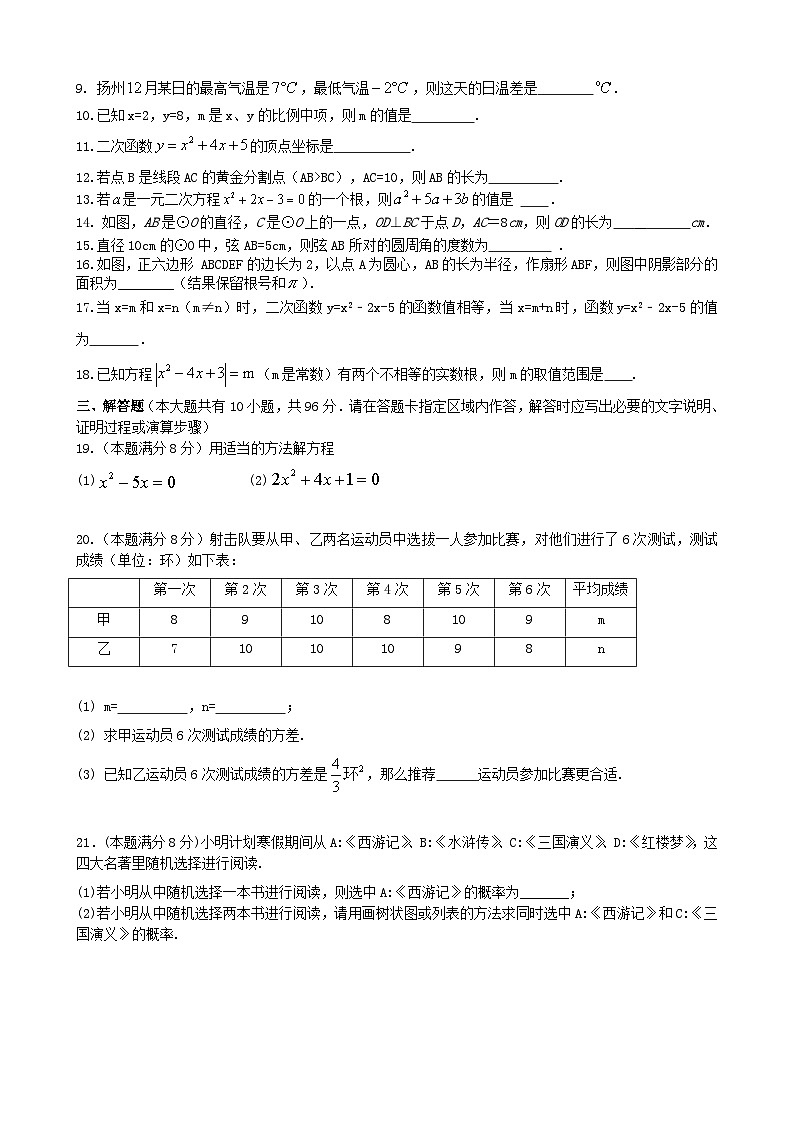 九年级数学试卷2024.12第2页