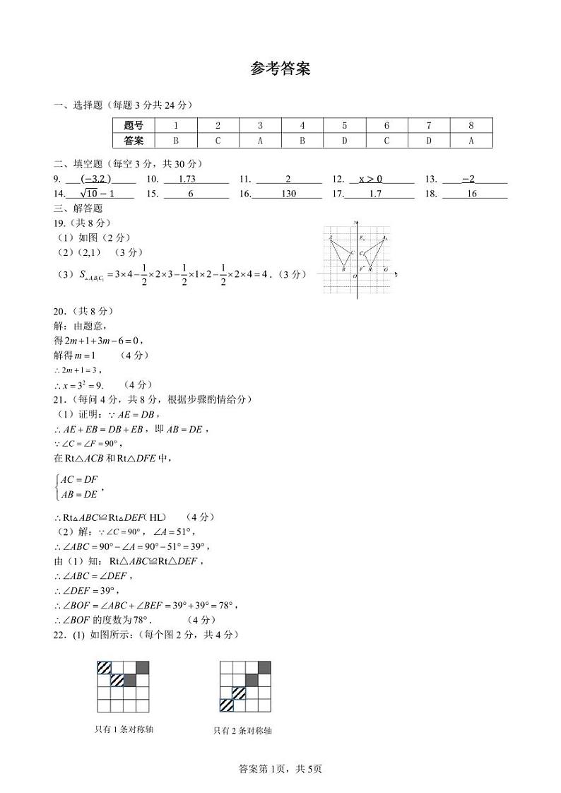 八年级数学参考答案第1页