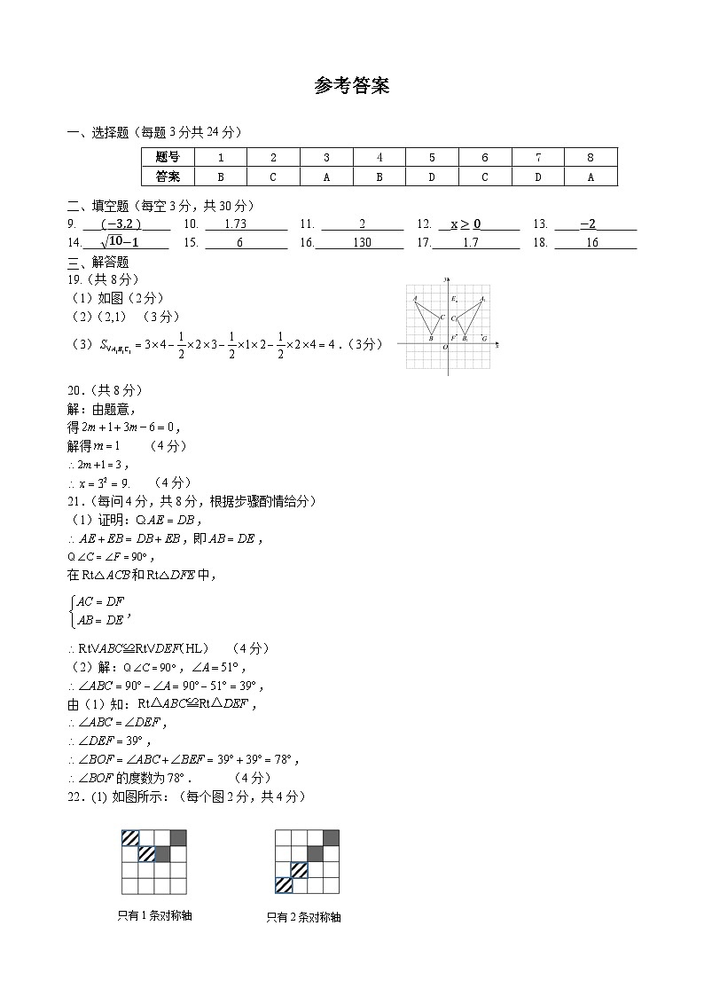 八年级数学参考答案第1页