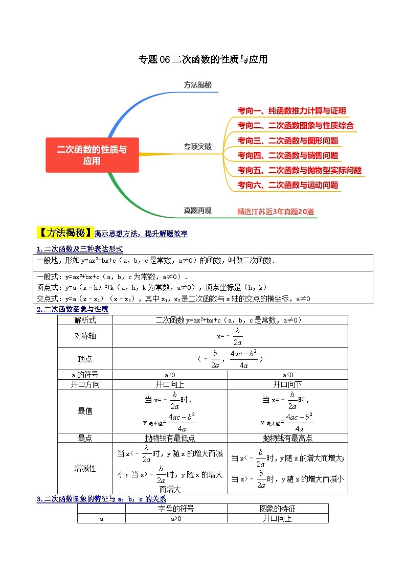 中考数学二轮复习解答题提分训练专题06二次函数的性质与应用（原卷版）第1页