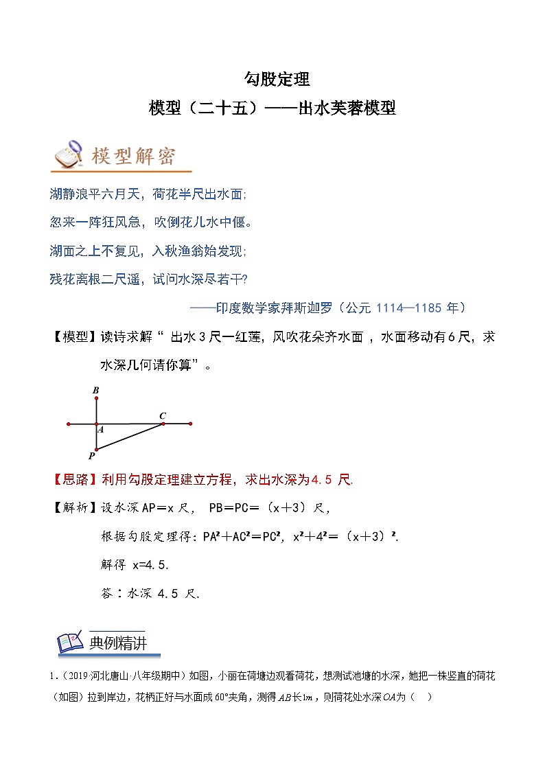 中考数学二轮复习几何模拟专项讲练模型25 勾股定理——出水芙蓉模型-解析版第1页