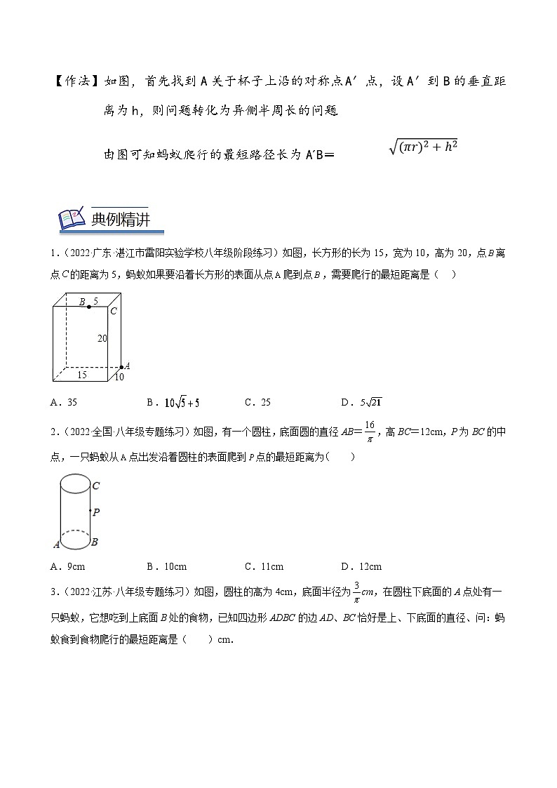 中考数学二轮复习几何模拟专项讲练模型27 勾股定理——蚂蚁爬行模型-原卷版第3页