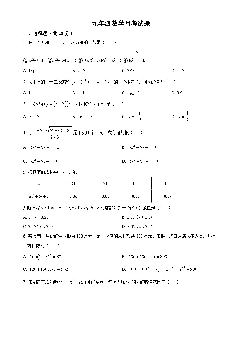 山东省德州市三校联考2024-2025学年九年级上学期第一次月考数学试题 （原卷版）-A4第1页