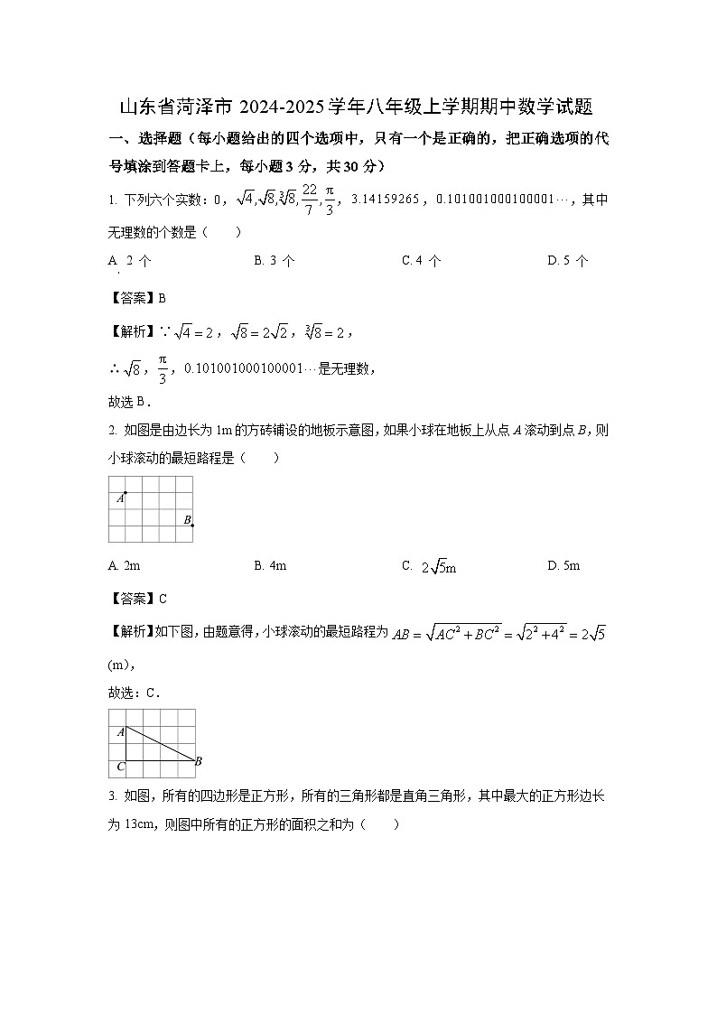 2024~2025学年山东省菏泽市八年级(上)期中数学试卷(解析版)第1页