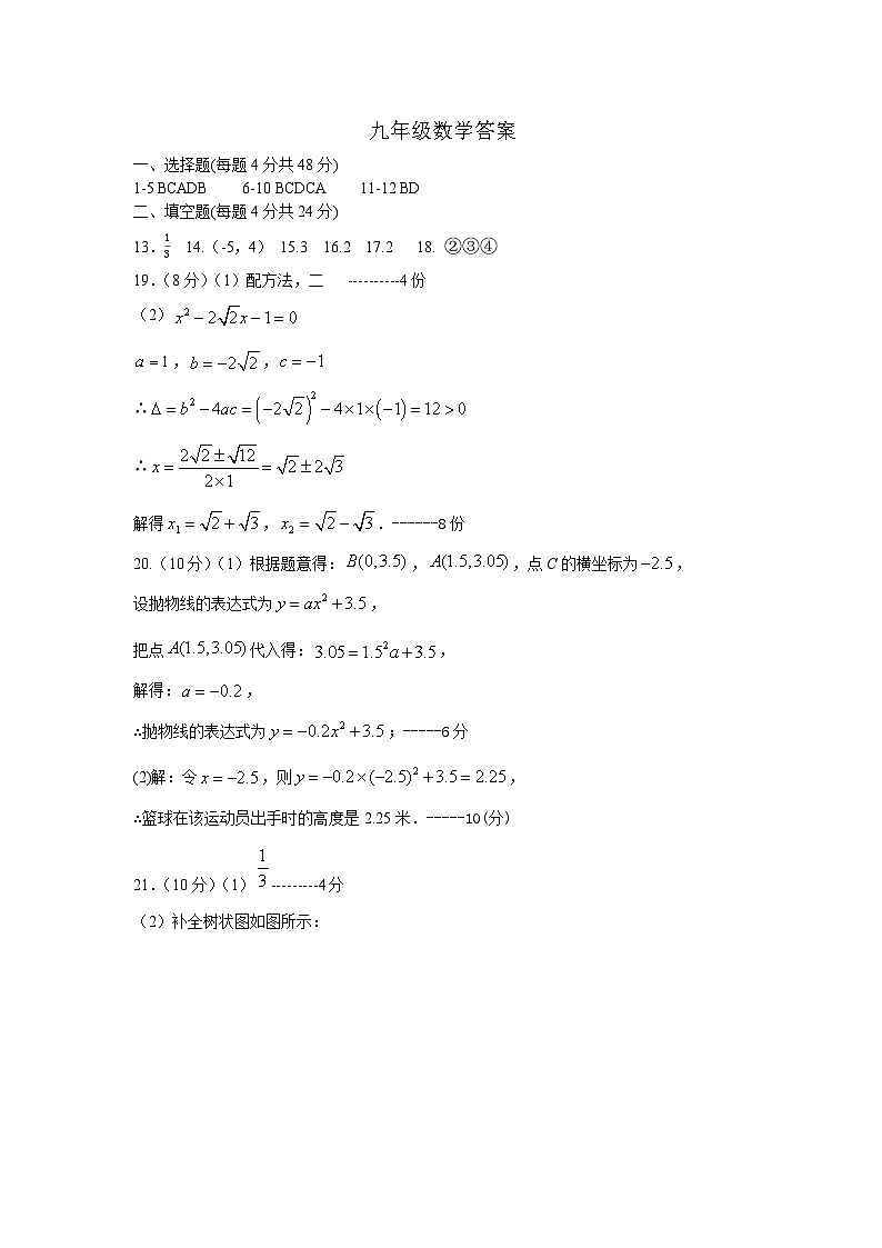 山东省乐陵市化楼镇中学2024-2025学年九年级上学期第二次月考数学试题答案第1页