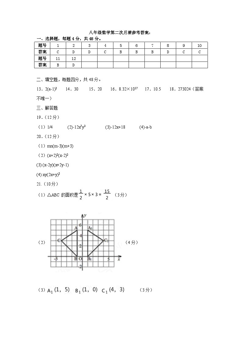 山东省乐陵市化楼镇中学2024-2025学年八年级上学期第二次月考数学试题答案第1页
