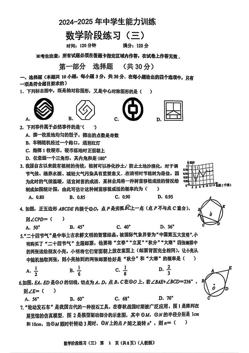 辽宁省铁岭市铁岭县2024-2025学年九年级上学期12月月考数学试题第1页