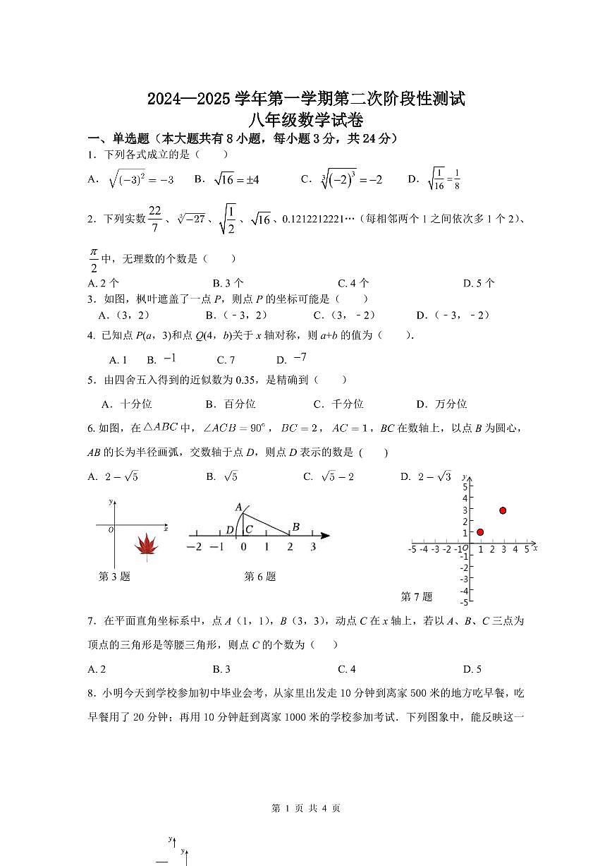 第二次阶段性测试八年级数学试卷第1页