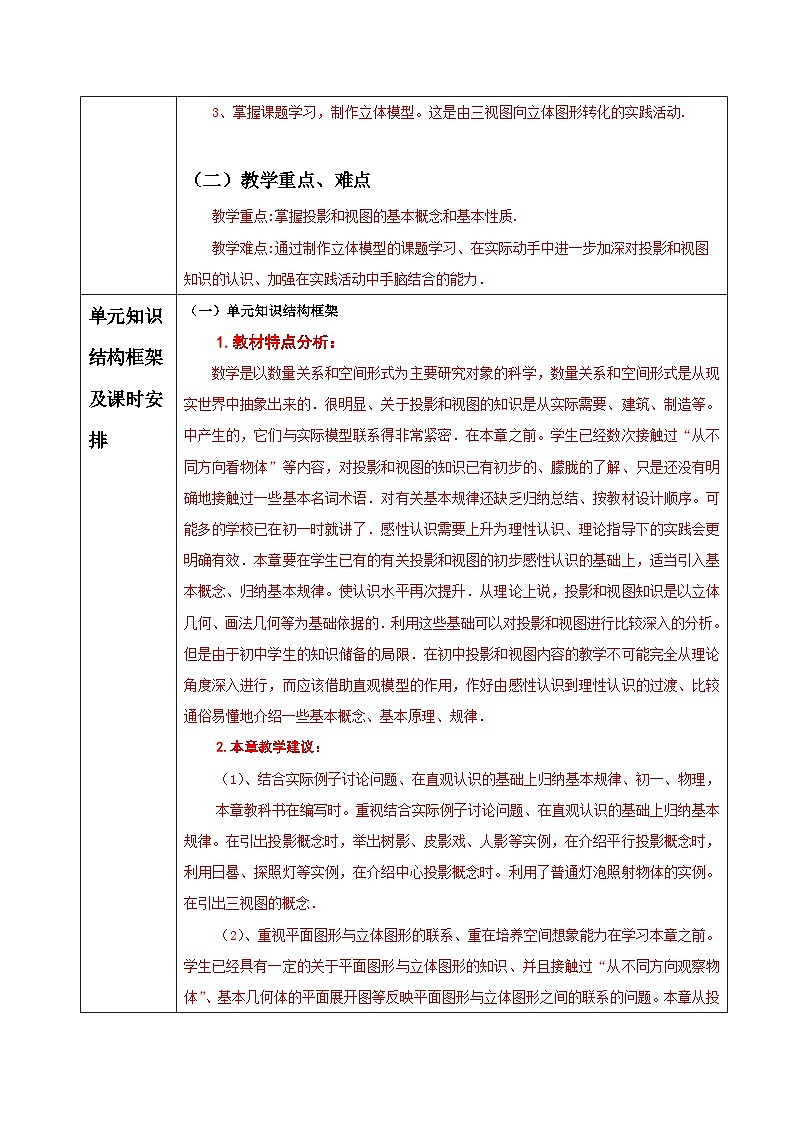 29章  投影与视图  单元整理分析教案第2页