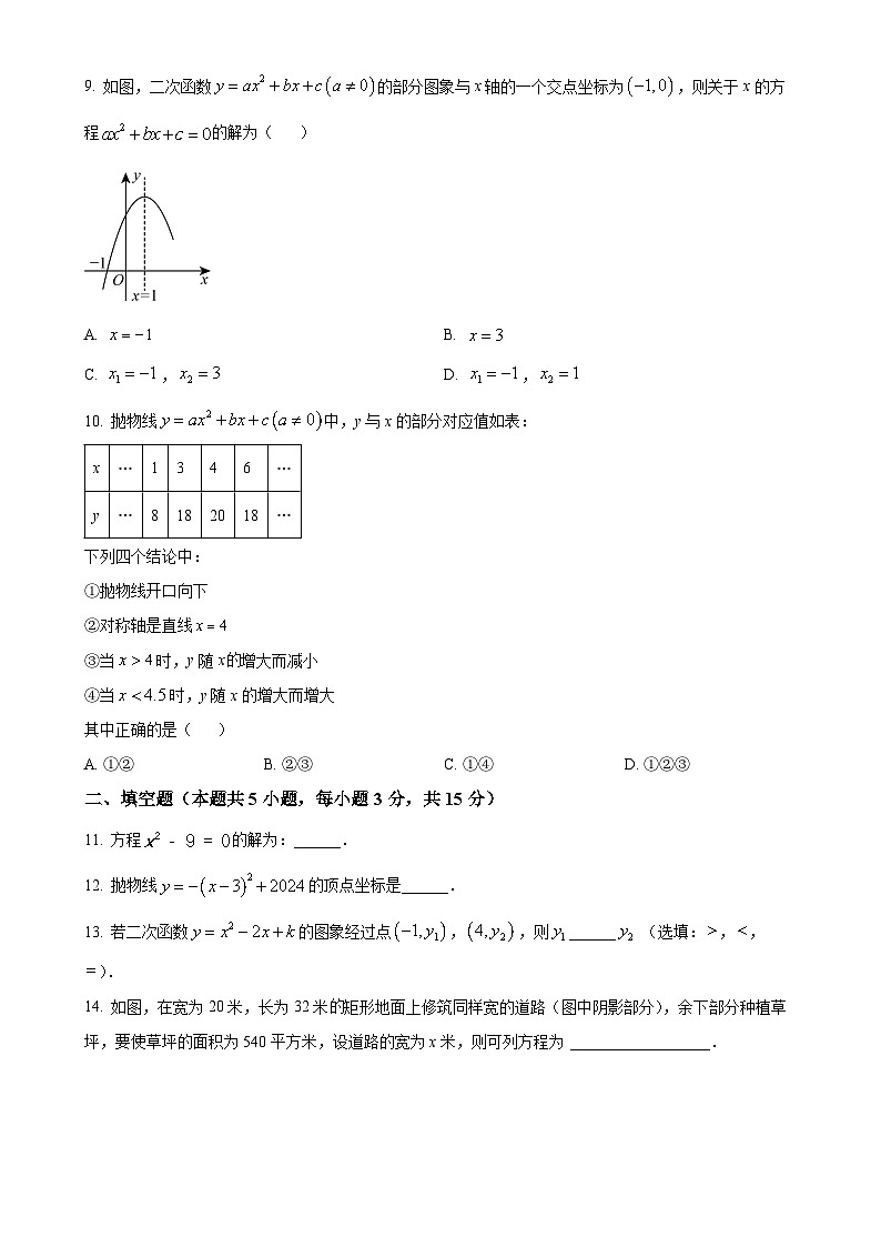 辽宁省大连市普兰店市2024-—2025学年九年级上学期10月月考数学试卷（原卷版）-A4第2页