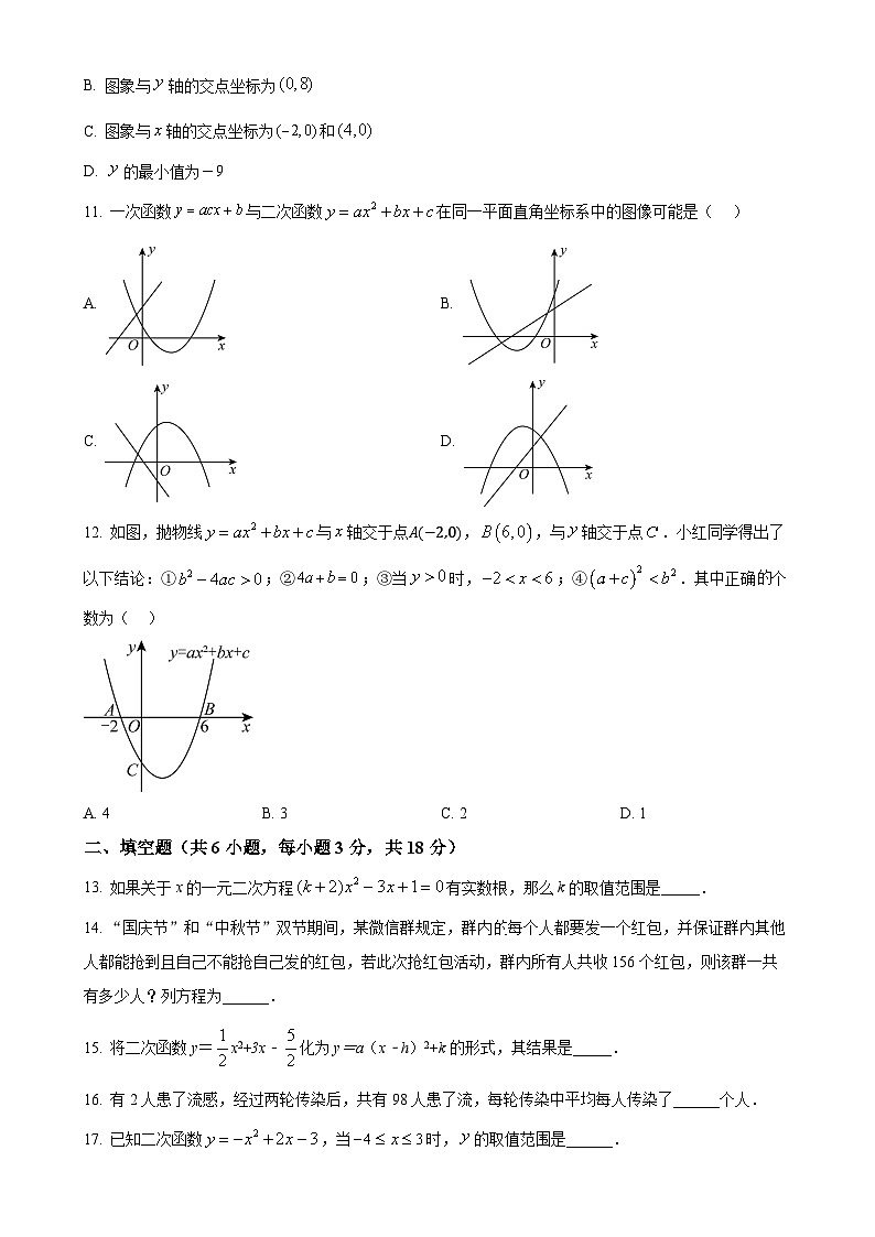 山东省滨州市邹平市经济开发区实验学校2024-2025学年九年级上学期第一次月考数学试卷（原卷版）-A4第2页