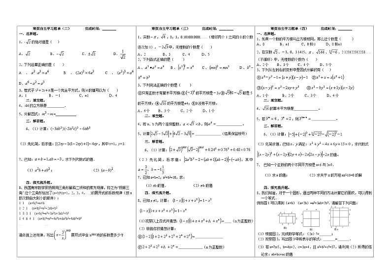 华师版八上数学寒假作业集第2页