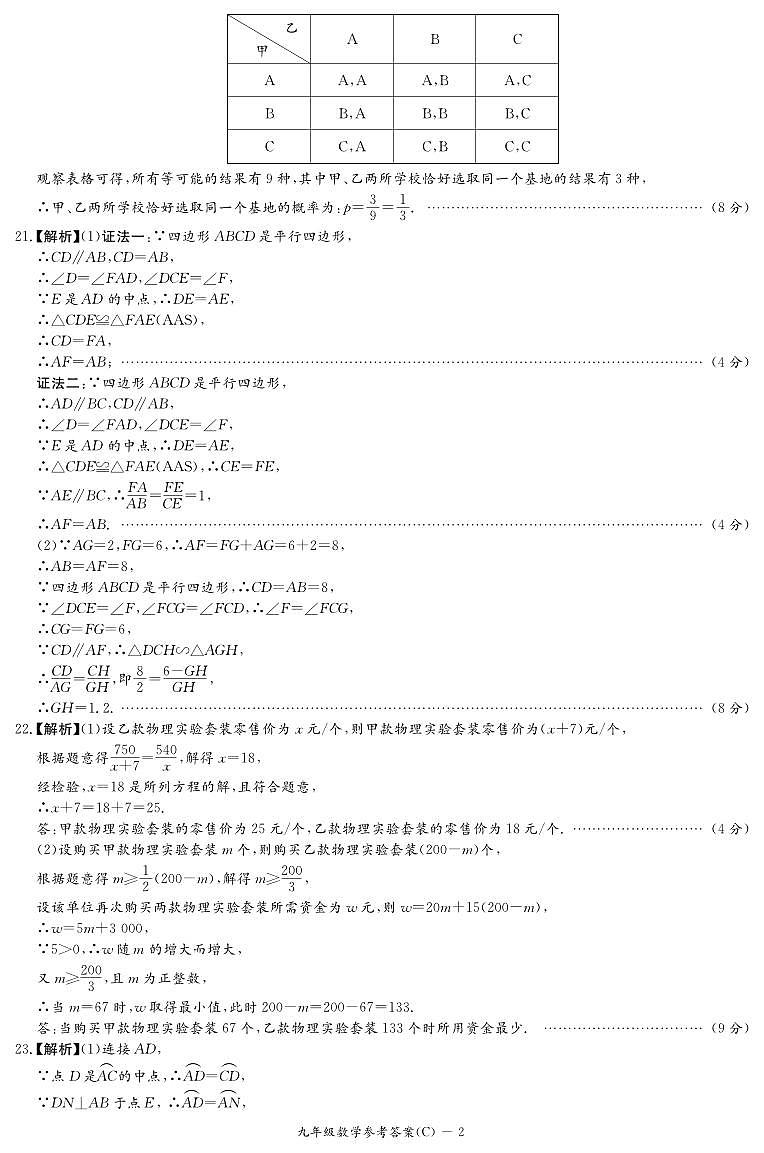 2024-2025-1长郡九上第三次月考数学参考答案第2页