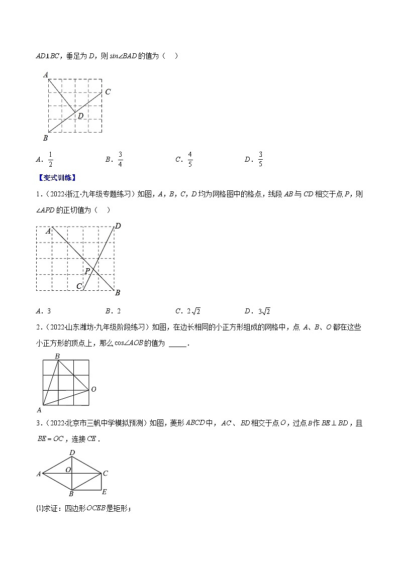 北师大版数学九上期末重难点培优训练专题01 锐角三角形函数和特殊角的三角函数值(原卷版)第2页