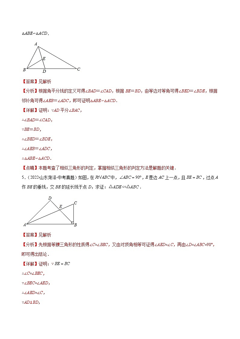北师大版数学九上期末重难点培优训练专题11 相似三角形的判定方法(解析版)第3页