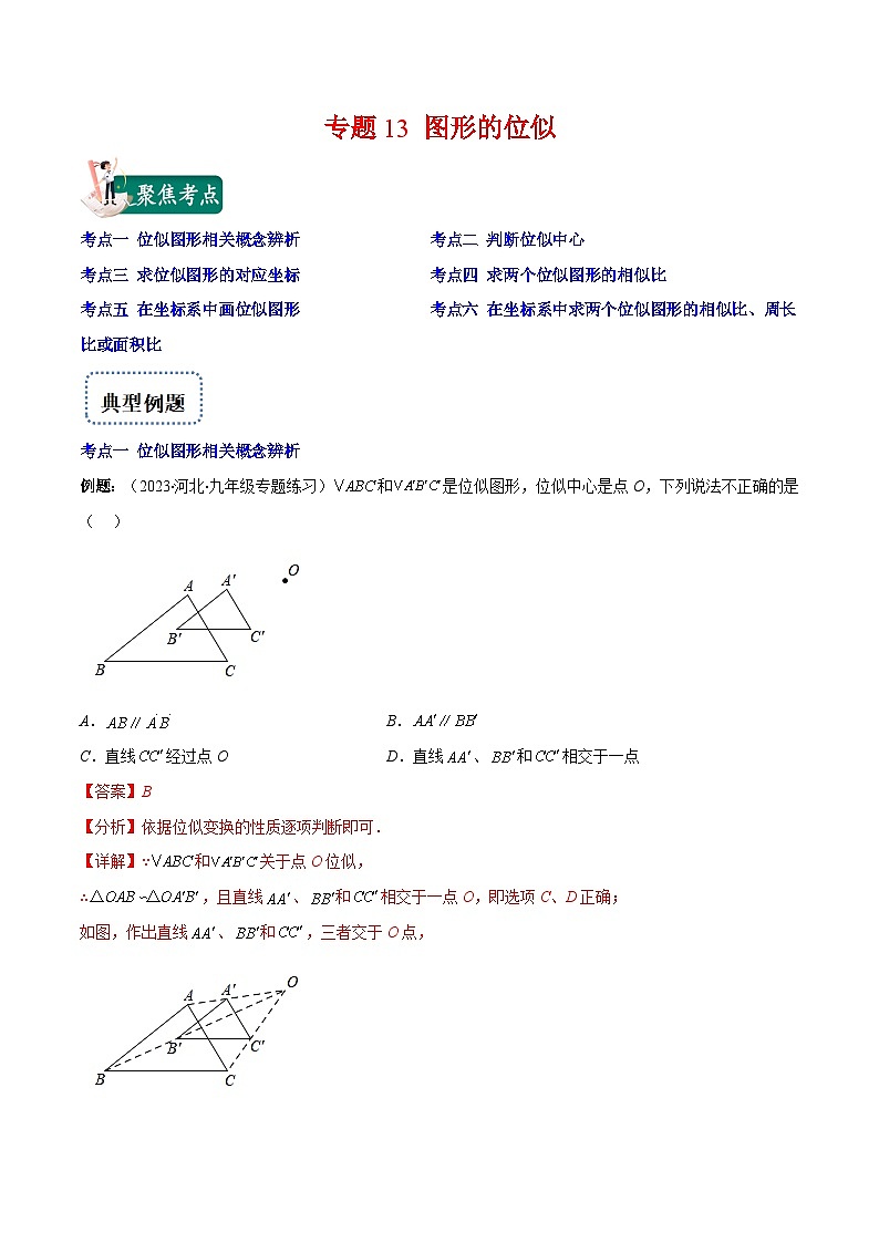 北师大版数学九上期末重难点培优训练专题13 图形的位似(解析版)第1页