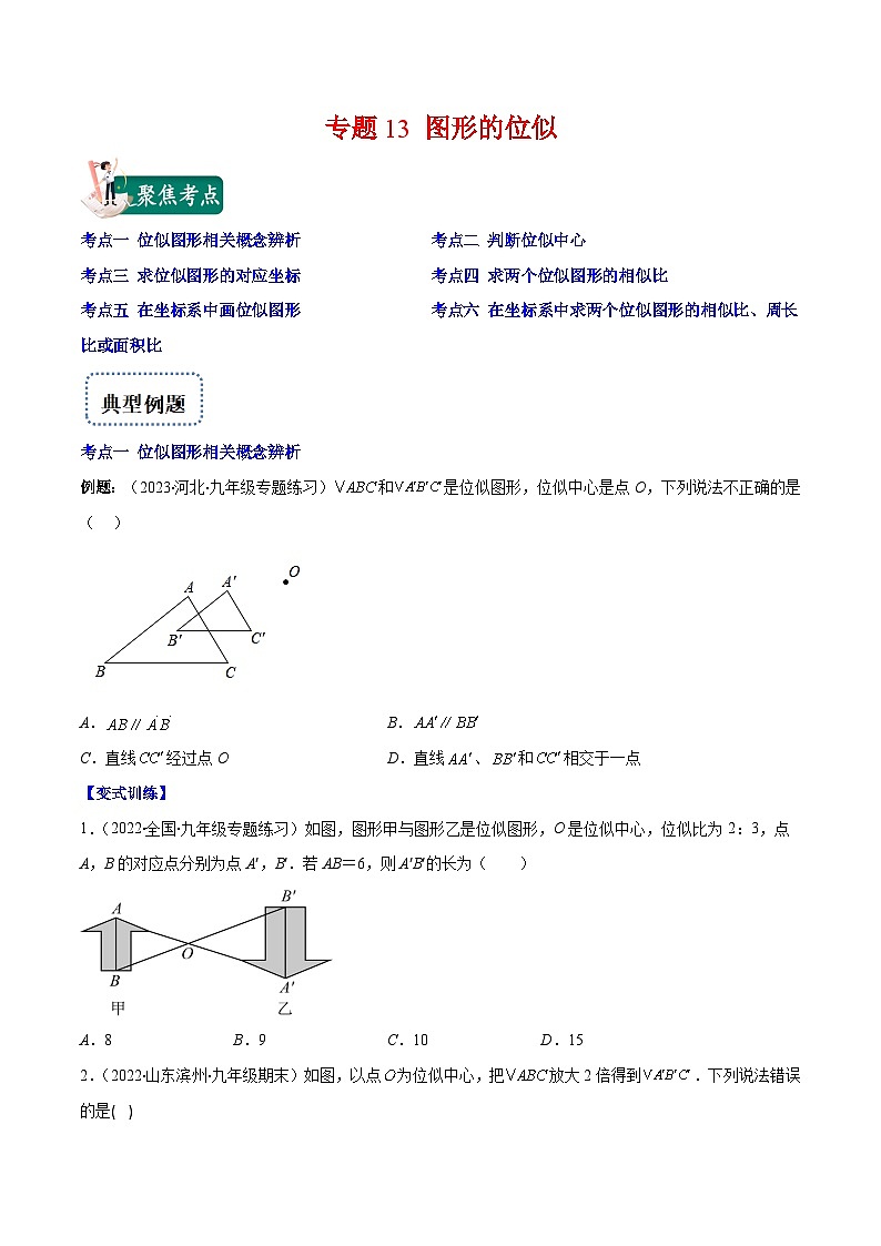 北师大版数学九上期末重难点培优训练专题13 图形的位似(原卷版)第1页