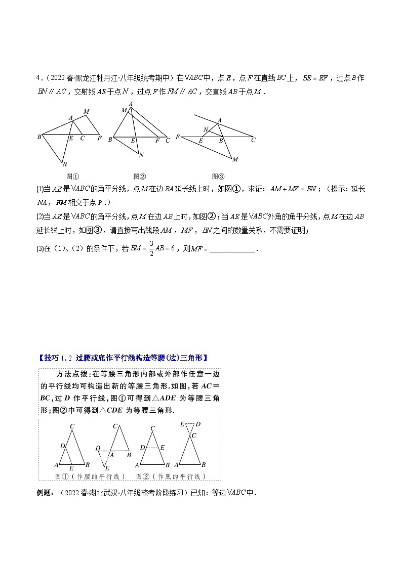 北师大版数学八下期末重难点培优训练专题02 解题技巧专题 构造等腰三角形的技巧(原卷版)第3页